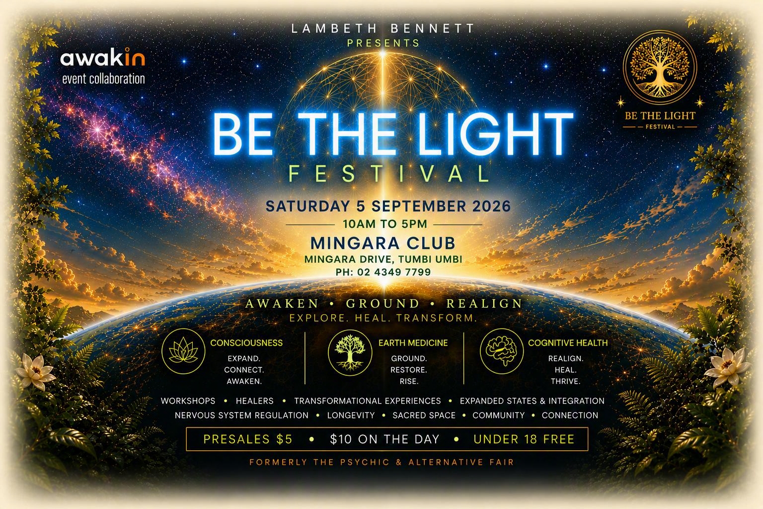 Be The Light Festival — Saturday 5 September 2026, Mingara Club, Tumbi Umbi